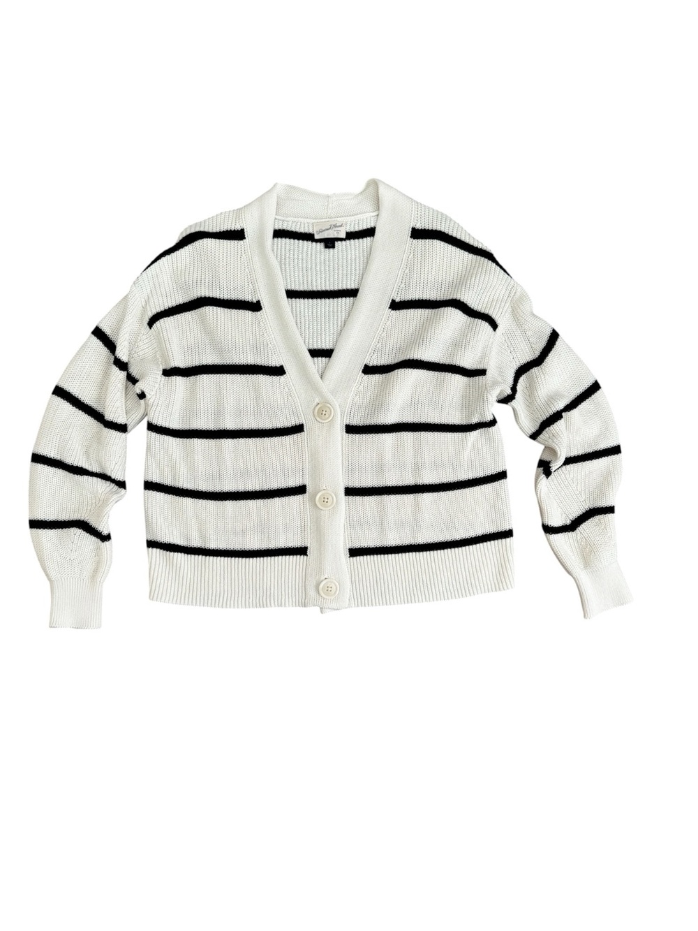 NWOT Universal Thread White Black Striped V-Neck Button Cardigan